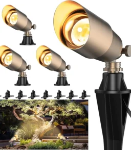 Solid Brass Outdoor Uplights & Accent Light Fixtures. Heavy Duty 12V Low Voltage LED Landscape Lighting Bronze. Wired Spotlights for Garden.Lawn.Patio and Yard Without LED Bulb (12 Pack)