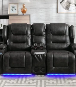 IPKIG Electric Home Theater Seating - Power Recline Chair Loveseat RV Sofa with Console. 67 Double Recliner 2 - Seater RV Couch with Storage/USB Charging/Lighting/Cup Holders for Living Room