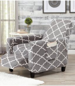 Velvet Plush Stretch Slipcover | Magnolia Collection by Great Bay Home Recliner / Grey