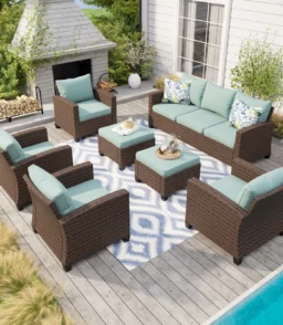 Wicker 9 - Person Garden Lounge Set with Cushions