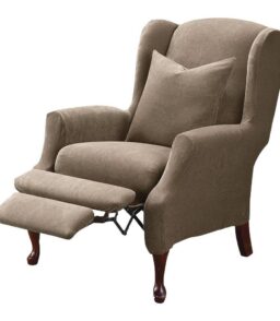 Sure Fit Stretch Pique 2-Piece Wing Chair Recliner Slipcover. Taupe