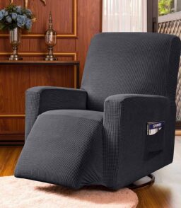 Subrtex Stretch 1-Piece Textured Grid Recliner Slipcover. Gray