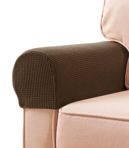 Subrtex Stretch Armrest Covers Spandex Arm Covers for Chairs Couch Sofa Armchair Slipcovers for Recliner Sofa with Twist Pins 2pcs (Coffee)