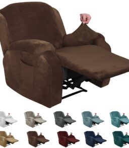 MAXIJIN Velvet 4 Piece Recliner Cover Stretch Plush Soft Cover for Recliner Chair Thick Soft Recliner Chair Slipcover Separate Chair Cover for