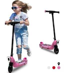 iRerts Kids Electric Scooter 12V 45W With Front Light. Rear Brake And Colorful Deck Light - Pink