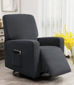 Enova Home Ultra Soft Rhombus Stretch Fabric Recliner Slipcover with Elastic Bottom Side Pocket - Grey