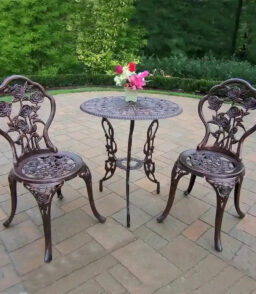 Camellia Cast Aluminum 3-Piece Bistro Set With Table And 2 Chairs - Antique Bronze