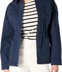 Women's Relaxed-Fit Dropped Shoulder Midweight Cotton Twill Jacket. Navy. Small