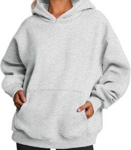 Trendy Queen Womens Hoodies Oversized Sweatshirt Grey 2XS | Cozy Fleece Hoodie.Basic Pullover Sweatshirt.Large Kangaroo Pocket.Seamless Daily Outfit Match
