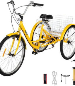 26-Inch 7-Speed Adult Tricycle With Front Basket And Shopping Rack