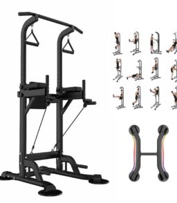 PROHIKER Power Tower Dip Station With Backrest And Resistance Band. Black
