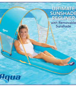 Aqua Pool Float with Canopy. Cup Holder - Oversized Luxury Recliner Swimming Pool Floating Lounger. Heavy Duty with Removable Sun Shade Cover. Drink