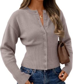 Trendy Queen Womens Cropped Lightweight Cardigan Sweaters 2026 Fall Outfits | Button Up. Long Sleeve. Y2K Fitted. Comfy Stretchy. Summer Light Weight. Cute Clothes. Winter Fashion at Amazon Women's Clothing store