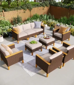 Wicker 9 - Person Garden Lounge Set with Cushions