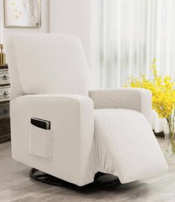 Enova Home Ultra Soft Rhombus Stretch Fabric Recliner Slipcover with Elastic Bottom Side Pocket - Ivory
