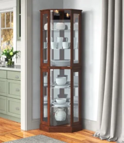 Schmidt Wood/Glass Lighted Corner Curio Cabinet 72 H