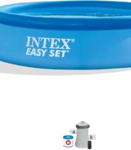 28167EH Easy Set Inflatable Swimming Pool Set: 15ft x 48in – Includes 1000 GPH Cartridge Filter Pump – Removable Ladder – Pool Cover – Ground Cloth