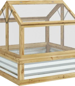 Raised Garden Bed with Polycarbonate Greenhouse. Wooden Cold Frame Greenhouse. Garden Flower Planter Protection. Peak Roof. 35.5 x 31.5 x 36. Natural