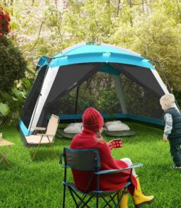Outsunny 12' x 12' 8 Person Screen House Tent With Carry Bag And 4 Mesh Walls - Sky Blue