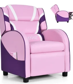 Kids Recliner Chair. Adjustable PU Leather Gaming Sofa with Footrest. Lumbar Support & Side Pockets. Ergonomic Children Lounge Armchair