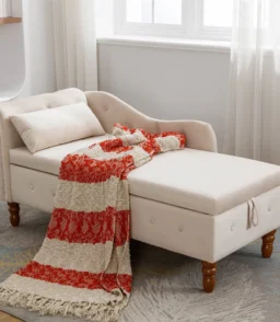 Storage Chaise Lounge. Upholstered Rolled Arm Chase Lounge with Nailhead Trim. Recliner Lounge Chair for Living Room Bedroom