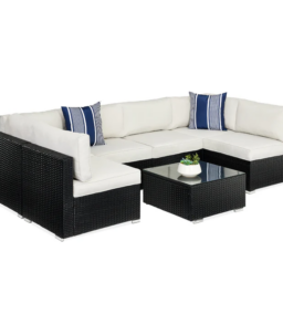 7-Piece Modular Wicker Sectional Conversation Set w/ 2 Pillows. Cover