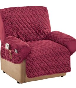 Collections Etc Diamond-Shape Quilted Stretch Recliner Cover with Storage Pockets - Furniture Protector. Burgundy. Recliner