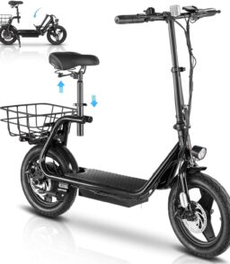 SANOPY Electric Scooter With Seat for Adults. 350W. 15 Miles. 20 Mph. 36V 5.2Ah. 14 inch Tire - Black