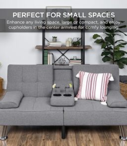 Best Choice Products Linen Upholstered Modern Convertible Folding Futon Sofa