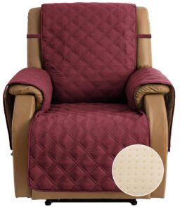 TOMORO Non-Slip Quilted Recliner Cover - 100% Waterproof Recliner Chair Slipcover Furniture Protector with 5 Storage Pockets. WA. Burgundy