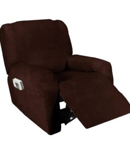 Golden Linens One Piece Recliner Chair Velvet Fabric Stretch 4 Way Furniture Slipcovers with Remote Pocket. Furniture Protector. Fit Most Recliner