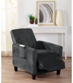 Velvet Stretch Slipcover - Gale Collection Recliner / Dark Grey